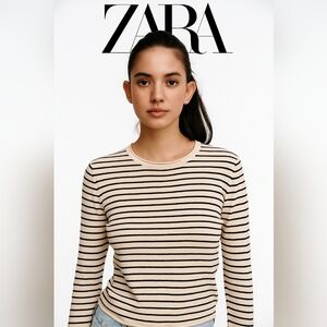 ZARA Fine Knit Long Slv Sweater BLK& Champagne SZ Med EUC